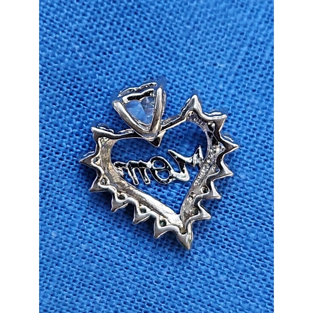 Sterling Silver "MOM" Heart 1" Pendant CZ Bling Spell Out Vintage Y2K - Picture 4 of 6